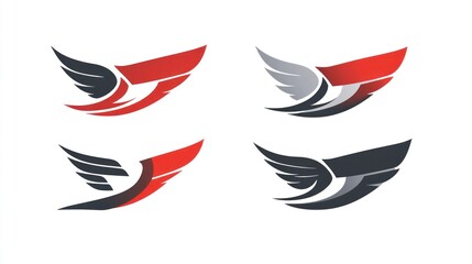 Four stylized wing designs, isolated on white background, for logo or graphic use