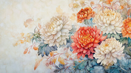 Elegant wedding invitation card background . Minimal hand painted watercolor Gerbera flowers texture template background. Design for wedding, vip cover, poster, rsvp moderncard.Valentine's Day