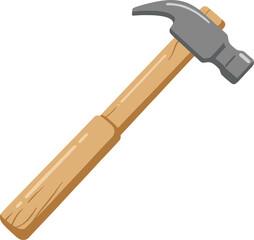 Claw Hammer with Worn Wooden Handle, Isolated Vector Illustration