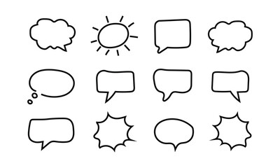 Fototapeta premium Call out bubble or callout speech balloon set in light yellow color. Callout bubble or callout speech balloon set in yellow color stroke style. Vector speech clouds chat bubble icon.