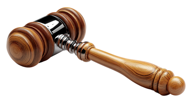 Wooden gavel, a brown symbol of law and justice in the courtroom