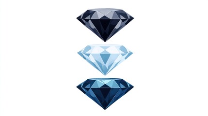 Three gemstone diamonds, isolated, white background, jewelry design