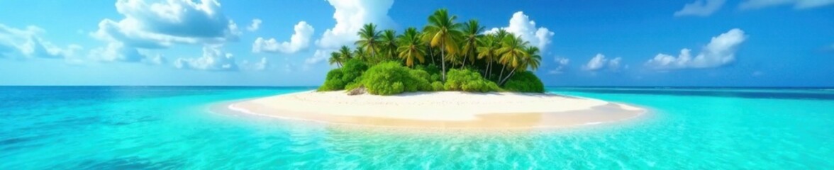 Island landscape with sandy beach and crystal clear waters , tropical, ocean