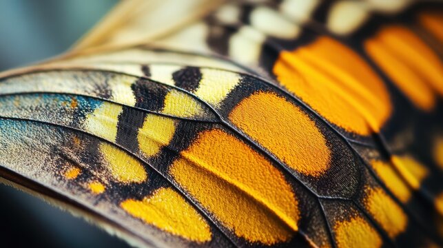 Close-up view of intricate patterns on a butterfly wing.