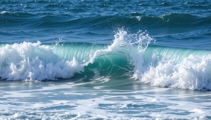 Obraz premium Dynamic ocean waves crashing on sandy beach nature photography coastal environment aerial view