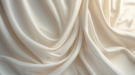 Fototapeta premium Creamy beige fabric draped in elegant, flowing folds, creating a serene and luxurious mood with soft, diffused lighting.