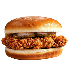 Chicken sandwich with lettuce and tomato on a black background ready to be served isolated on a white background,