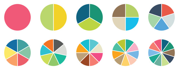 Circular chart. Wheel division into fractions with colorful segments, circular shape sectors. Vector-eps 10