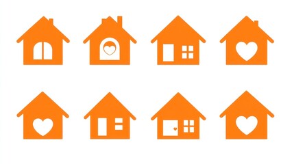 Orange house icons; home, love, family, design, website; website graphics