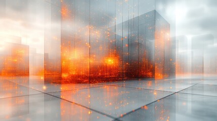 Fototapeta premium Futuristic Cityscape: Glowing Metropolis in Haze