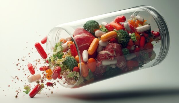 Colorful Capsules and Vegetables Forming a Healthy Dietary Composition