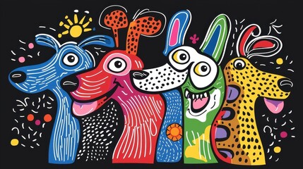 Obraz premium Colorful Cartoon Dogs with Cheerful Expressions