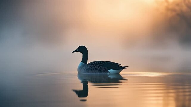 Serene Sunrise: A Brent Goose on Misty Waters