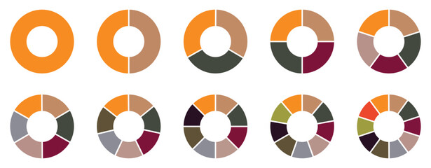 Pie chart infographic set. Circle diagram collection with sections or parts. Segmented circle icons for infographic, data analysis, web design or presentation. Vector-eps 10