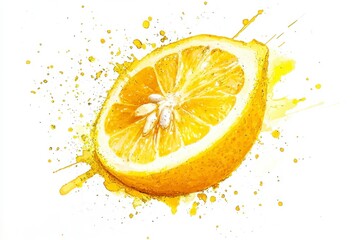 Bright Yellow Lemon Slice with Vibrant Splashes of Juice and Paint