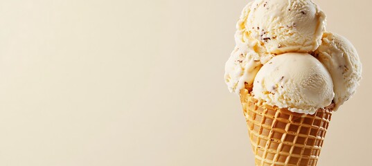 Tempting Waffle Cone Filled With Ice Cream on a Minimal Beige Backdrop Featuring Ample Space for Brand Placement