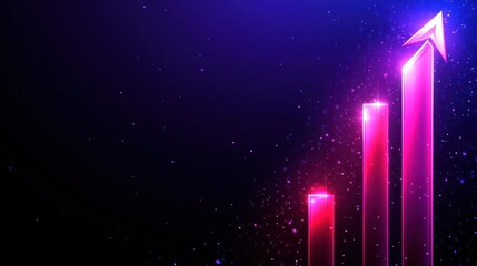 Glowing upward arrow graph, digital growth, dark background, success presentation
