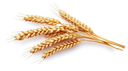 Golden wheat stalks isolated on white background; harvest, food, agriculture