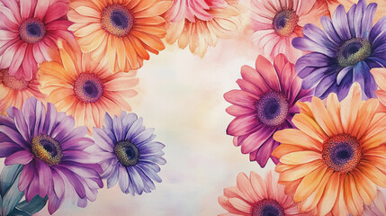 Elegant wedding invitation card background . Minimal hand painted watercolor Gerbera flowers texture template background. Design for wedding, vip cover, poster, rsvp moderncard.Valentine's Day