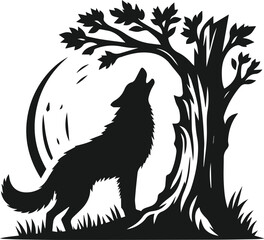 Vector black silhouette of a wolf 