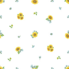 Seamless pattern  sunflower hand drawn watercolor painted .You can Edit background from eps file