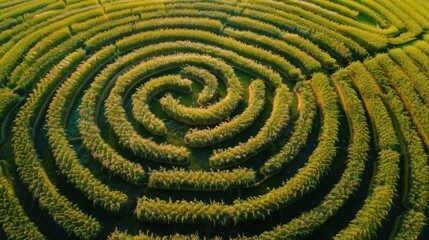 Spiral maze in field landscape pattern