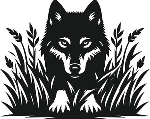 Vector black silhouette of a wolf 