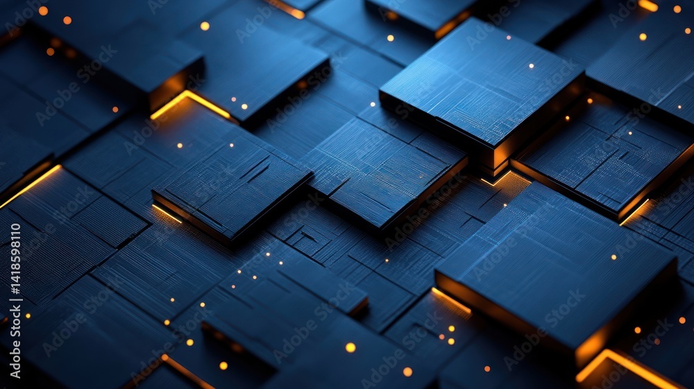 Poster abstract technology background featuring a dynamic pattern of interlocking shapes with glowing accen