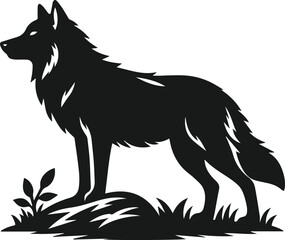 Vector black silhouette of a wolf 