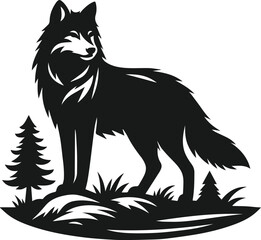 Vector black silhouette of a wolf 