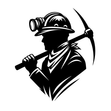 recommend clip art: Retro Style Miner with Pickaxe and Helmet for Mining Industry, Labor, Energy, and Industrial Safety Designs