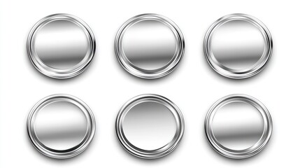 Six silver metallic circles, design elements, white background, website mockup