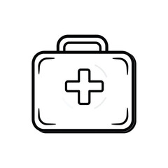 Fototapeta premium Minimalist White First Aid Kit with Handle and Prominent Medical Cross Icon