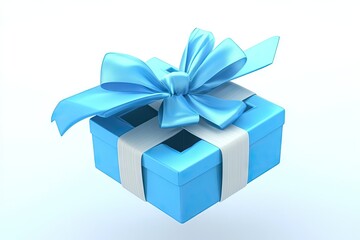 Fototapeta premium Light blue gift box with ribbon