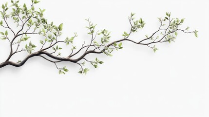 Fototapeta premium Spring branch, leaves, white background, minimalist design, website banner