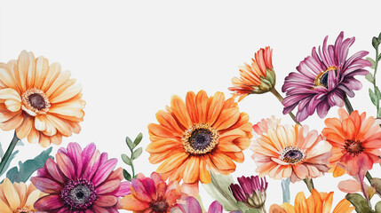 Elegant wedding invitation card background . Minimal hand painted watercolor Gerbera flowers texture template background. Design for wedding, vip cover, poster, rsvp moderncard.Valentine's Day