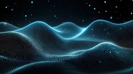 Abstract digital landscape of undulating particles.