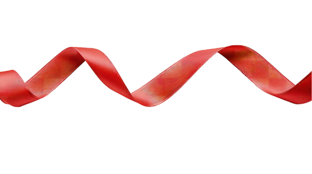 Elegant red satin ribbon twisted in a wave pattern against clean isolated on transparent background