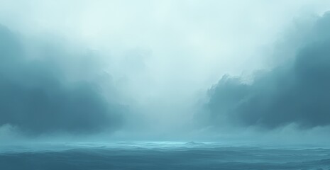 Fototapeta premium Serene Seascape with Soft Misty Clouds and Calm Ocean Waters