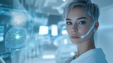 Futuristic Doctor In Medical Setting With Room For Copy