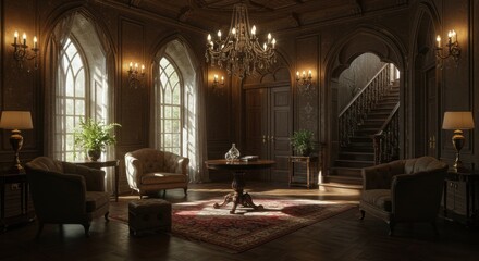 Obraz premium Sunlit Classic Living Room Interior Design with Wooden Floor