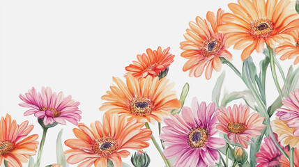 Elegant wedding invitation card background . Minimal hand painted watercolor Gerbera flowers texture template background. Design for wedding, vip cover, poster, rsvp moderncard.Valentine's Day