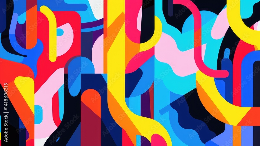 Poster colorful abstract geometric shapes and patterns. digital artwork of vibrant color of shape with over