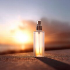 Serene Fragrance: Perfume Bottle at Sunset