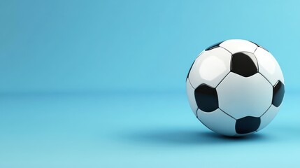 Fototapeta premium Soccer ball on blue studio background, copy space, website banner