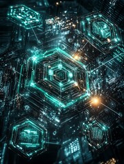 Advanced futuristic technology illustration with glowing digital polygons
