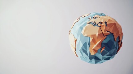 Low-poly Earth globe, rotating, white background, global concept, website banner