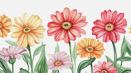 Elegant wedding invitation card background . Minimal hand painted watercolor Gerbera flowers texture template background. Design for wedding, vip cover, poster, rsvp moderncard.Valentine's Day