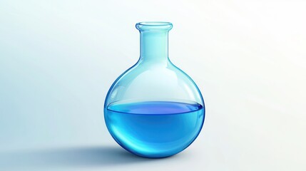 Lab glass flask, blue liquid, science research, white background, medical study
