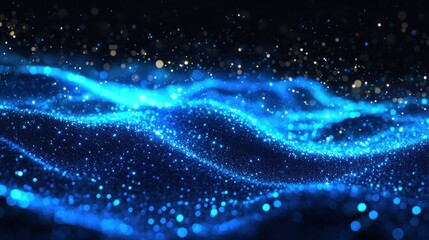 Abstract digital illustration of shimmering blue particles.